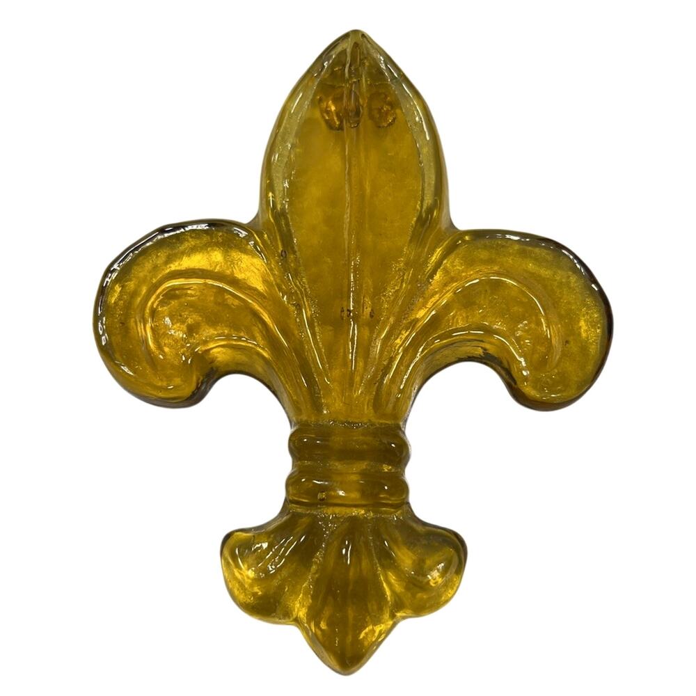 Amber Art Glass Fleur-De-Lis 6" Paperweight Decor Accent